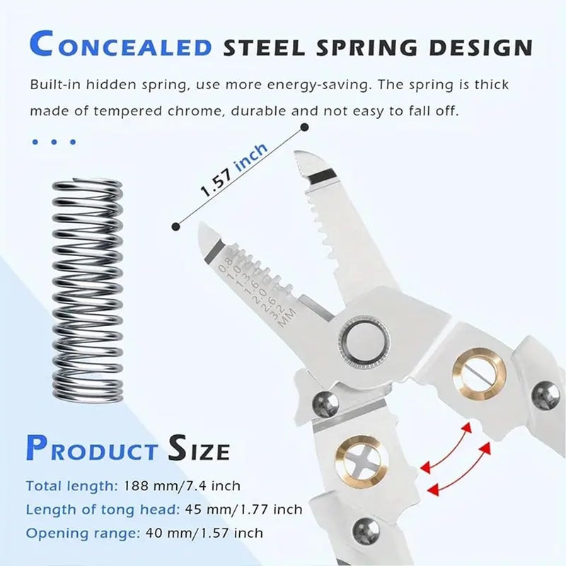 BIRZAR 6in1 Multifunctional Stripper Crimper Cable Cutter Plier Wire Cable Stripping Cutting Winding Crimping Precision Stainless SteeL Hand Tool for Electrician Decrustation Tool - Image 3
