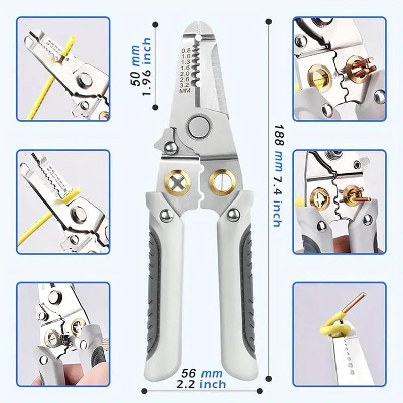 BIRZAR 6in1 Multifunctional Stripper Crimper Cable Cutter Plier Wire Cable Stripping Cutting Winding Crimping Precision Stainless SteeL Hand Tool for Electrician Decrustation Tool - Image 5