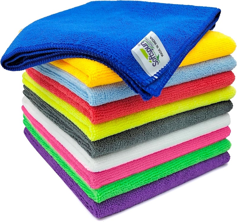 SOFTSPUN Durability boosted processed material SOFTSPUN Microfiber Cloth - 10 pcs 40x40 cms 340 GSM Multi-Color! Thick Lint & Streak Free Multipurpose Cloths Automotive Microfibre Towels for Car Bike Cleaning Polishing Washing & Detailing All climate suitability - Image 1