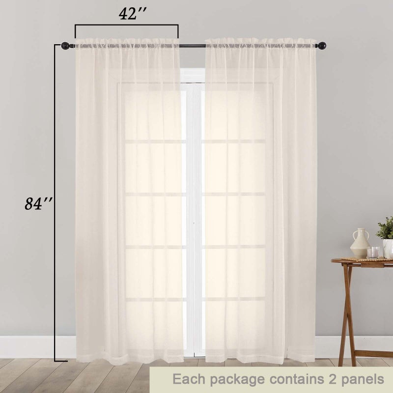 WelvetBLK Cream Sheer Curtains 84 Inches Long 2 Panels Set for Bedroom Living Room, Soft Airy Light Filtering Modern Solid Rod Pocket Drapes Window Treatments, Cream, Each 42" W x 84" L - Image 2