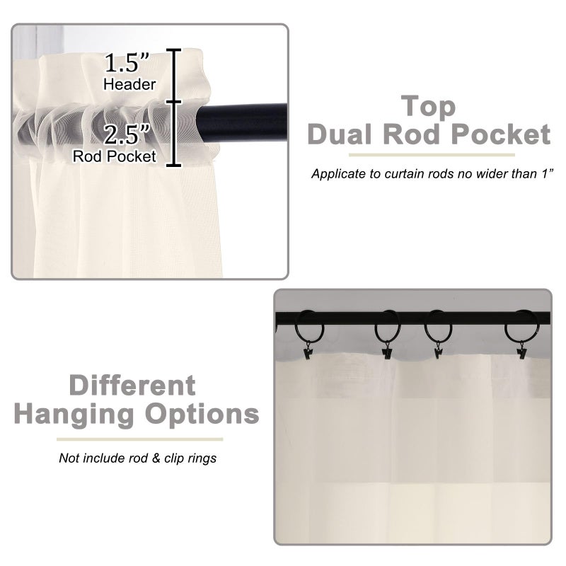 WelvetBLK Cream Sheer Curtains 84 Inches Long 2 Panels Set for Bedroom Living Room, Soft Airy Light Filtering Modern Solid Rod Pocket Drapes Window Treatments, Cream, Each 42" W x 84" L - Image 4