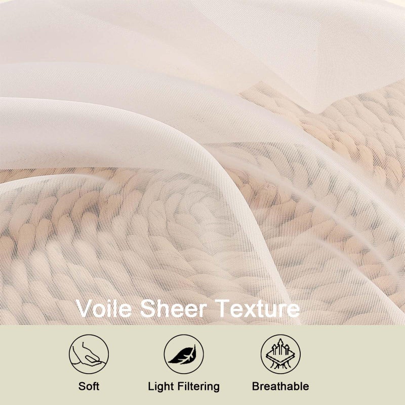 WelvetBLK Cream Sheer Curtains 84 Inches Long 2 Panels Set for Bedroom Living Room, Soft Airy Light Filtering Modern Solid Rod Pocket Drapes Window Treatments, Cream, Each 42" W x 84" L - Image 3