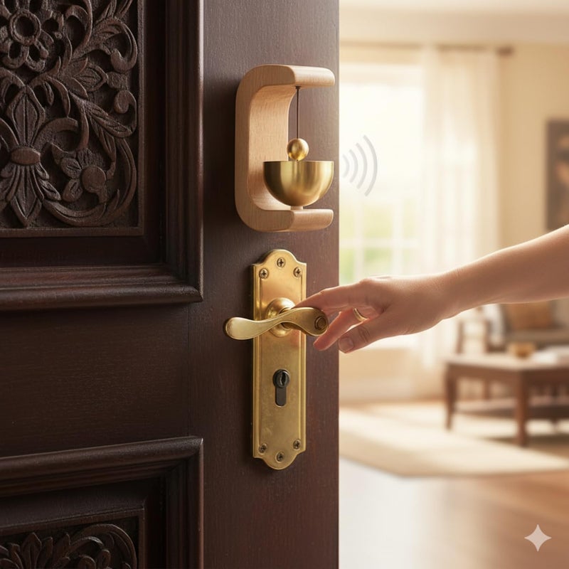 CAVERNSHOP Handmade Wooden Door Bell Chime with Brass Bowl Vintage Shopkeeper Entry Alert Wall Mount for Home Office Store Clear Sound - Image 4