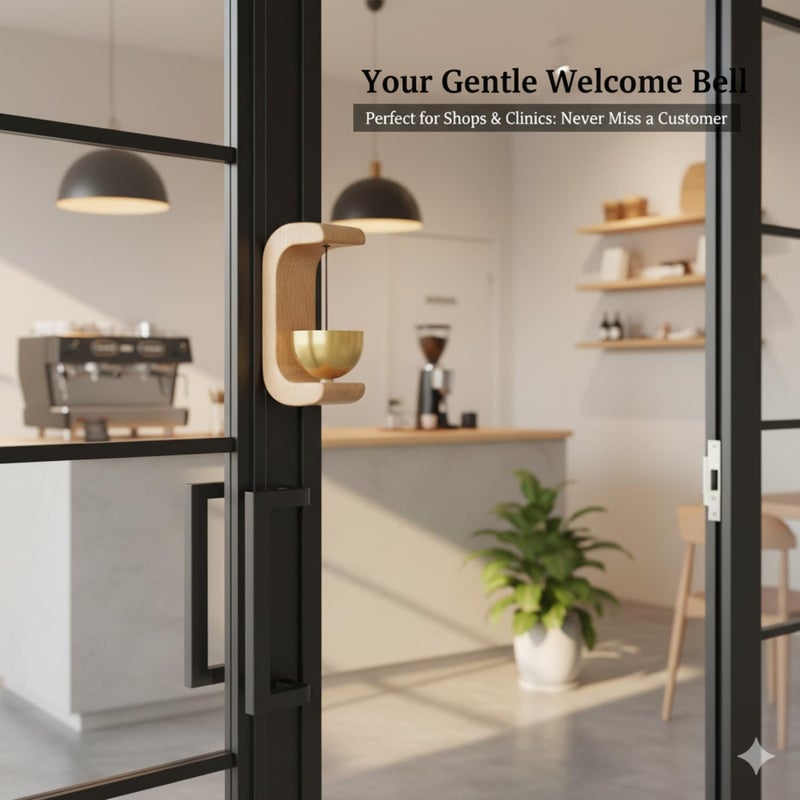 CAVERNSHOP Handmade Wooden Door Bell Chime with Brass Bowl Vintage Shopkeeper Entry Alert Wall Mount for Home Office Store Clear Sound - Image 5