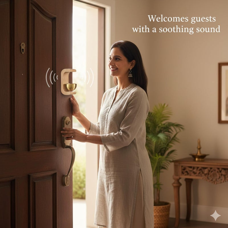 CAVERNSHOP Handmade Wooden Door Bell Chime with Brass Bowl Vintage Shopkeeper Entry Alert Wall Mount for Home Office Store Clear Sound - Image 3