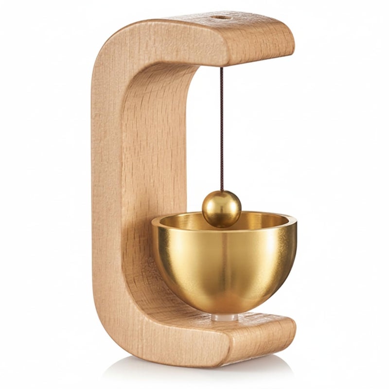 CAVERNSHOP Handmade Wooden Door Bell Chime with Brass Bowl Vintage Shopkeeper Entry Alert Wall Mount for Home Office Store Clear Sound - Image 1