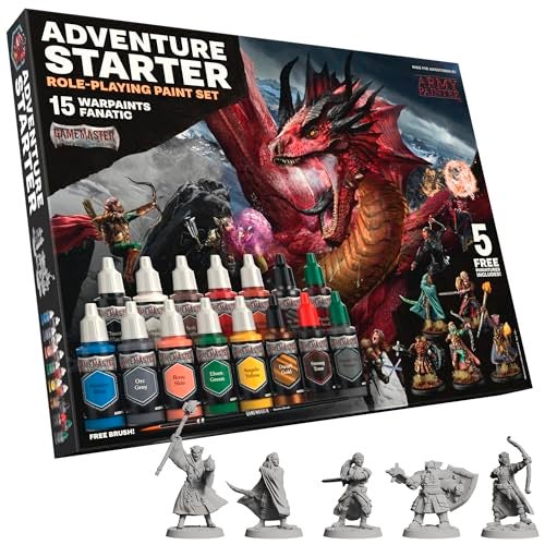 The Army Painter, GameMaster: Adventure Starter Role-playing Paint Set, 15 x 18ml Warpaints Fanatic Acrylic paints, incl. a Brush-On Primer, 5 FREE Miniatures & 1 Brush - For Warhammer & Dnd - Image 1