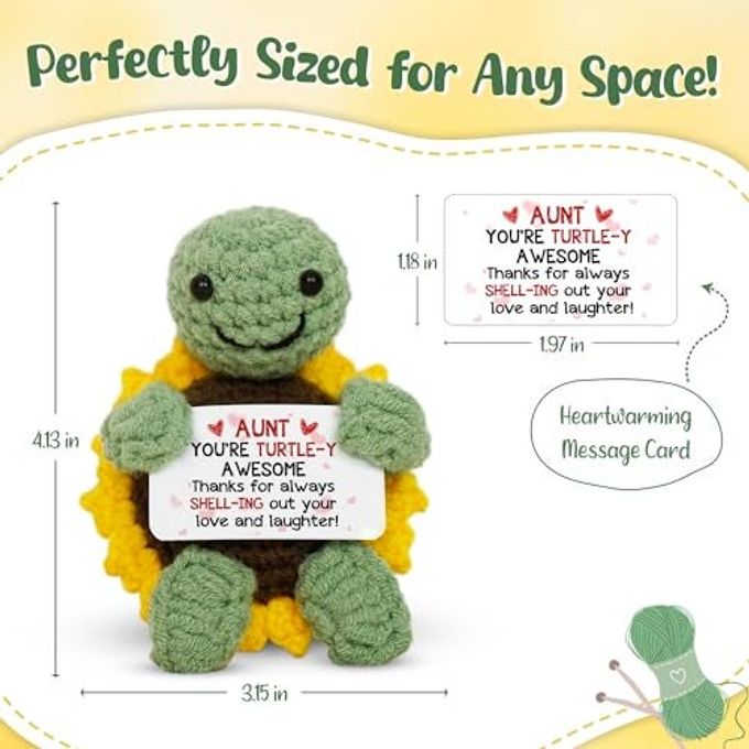 OASSIE Gifts For Aunt Emotional Support Crochet Turtle With Card Mothers Day Birthday Turtle Gifts For Aunts From Niece Nephew, Gift For Aunt, Inspirational Auntie Gift - Image 3