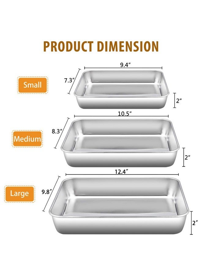 إي-فار مجموعة قوالب خبز إي-فار من 3 قطع، صينية كيك من الفولاذ المقاوم للصدأ للفرن - 12.5/10.5/9.4 بوصة، مجموعة أدوات خبز مستطيلة للكيك واللازانيا والبراوني والكسرولة والكوكيز، غير سامة وصحية، آمنة للاستخدام في غسالة الأطباق - Image 1