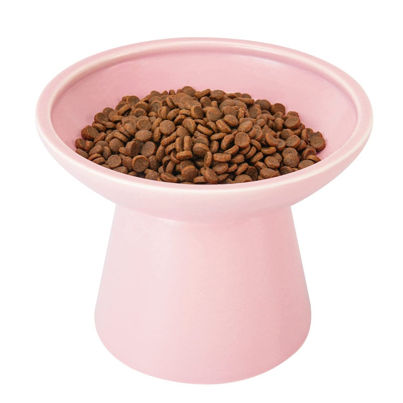 CEEFU Extra Wide Elevated Ceramic Cat Food Bowl - 6.2" Shallow Dish for Whisker Fatigue Relief, 5" Height for Easy Feeding, Lead & Cadmium Free, Durable Raised Cat Food Bowls, Pink - Image 1