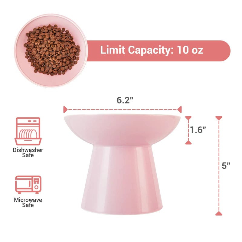 CEEFU Extra Wide Elevated Ceramic Cat Food Bowl - 6.2" Shallow Dish for Whisker Fatigue Relief, 5" Height for Easy Feeding, Lead & Cadmium Free, Durable Raised Cat Food Bowls, Pink - Image 4