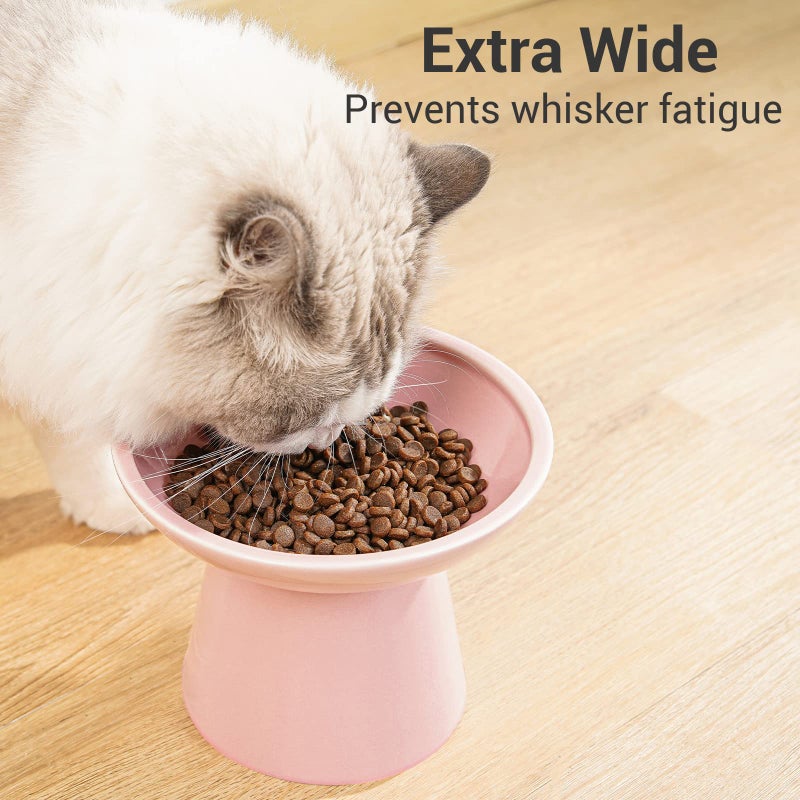 CEEFU Extra Wide Elevated Ceramic Cat Food Bowl - 6.2" Shallow Dish for Whisker Fatigue Relief, 5" Height for Easy Feeding, Lead & Cadmium Free, Durable Raised Cat Food Bowls, Pink - Image 3