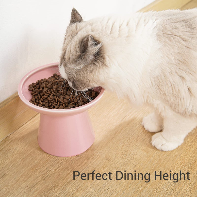 CEEFU Extra Wide Elevated Ceramic Cat Food Bowl - 6.2" Shallow Dish for Whisker Fatigue Relief, 5" Height for Easy Feeding, Lead & Cadmium Free, Durable Raised Cat Food Bowls, Pink - Image 2