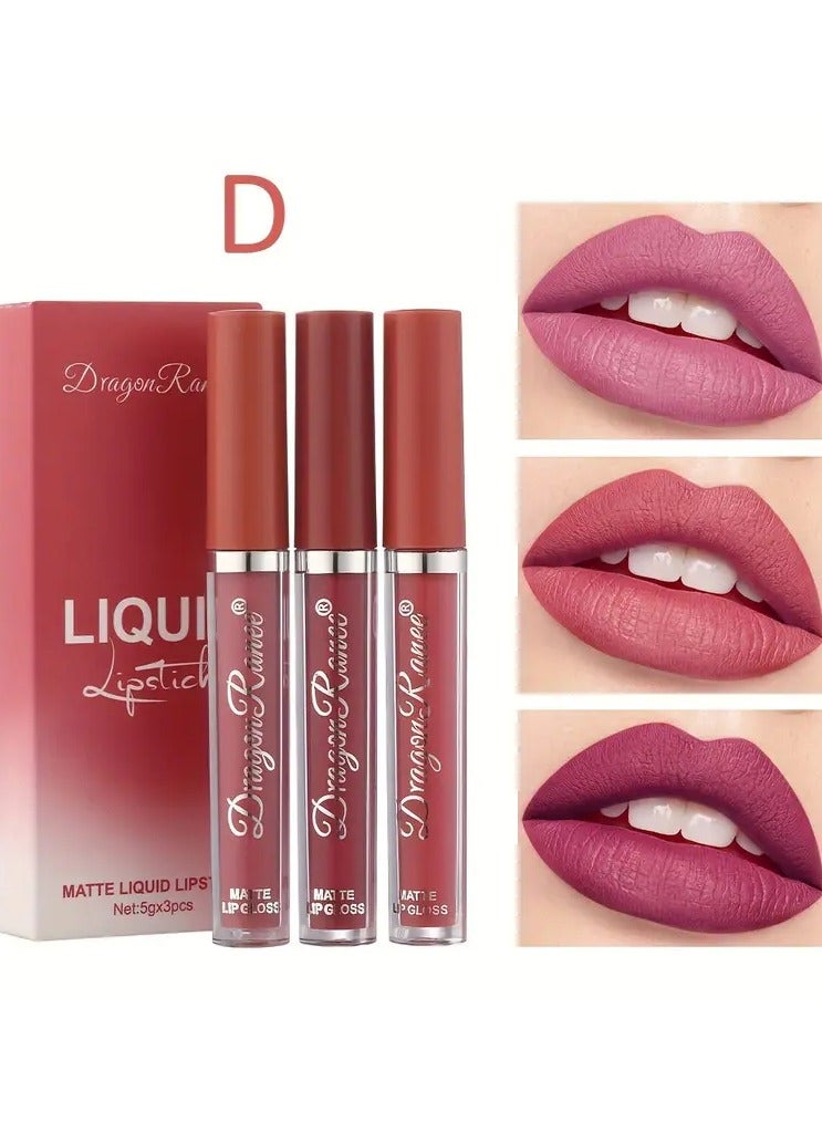 Dragon Ranee مجموعة 3 قطع من لمعة الشفاه المخملية المقاومة للماء طويلة الأمد بلون نود بني بأسلوب أوروبي في علبة هدايا - Image 1