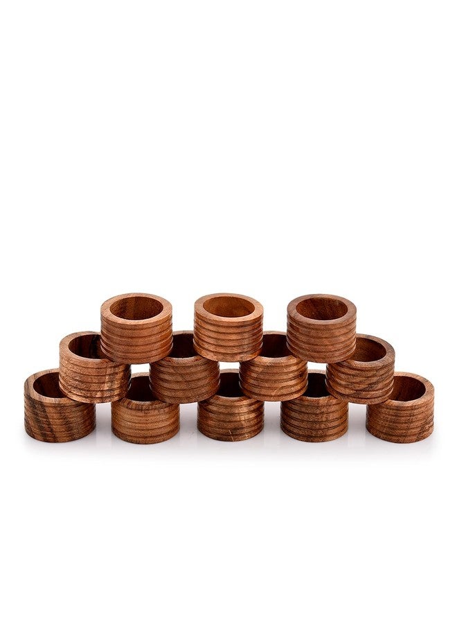 NIRMAN Napkin Ring Acacia Wood Set of 12, Wooden Napkin Rings Artisan Crafted in India, Tabletop Decor - Image 2