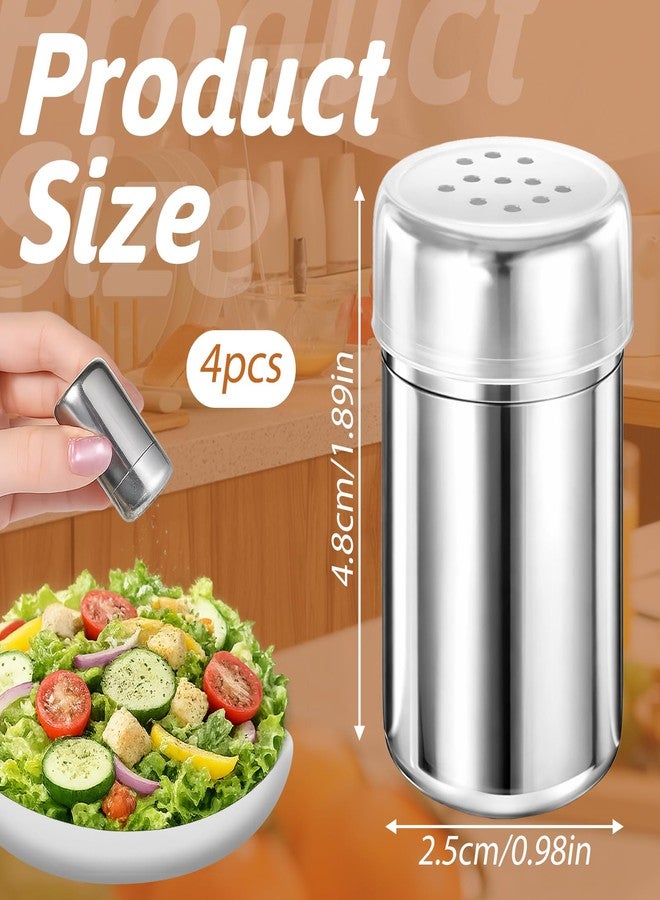 Qulkws 4Pcs Mini Stainless Steel Salt and Pepper Shakers, Portable Spice Containers with Lid Seasoning Dredge Shaker, Moisture Proof, Leak-Proof for Camping, Lunch Box, Kitchen, Picnic (1.9 x 0.98 Inch) - Image 2