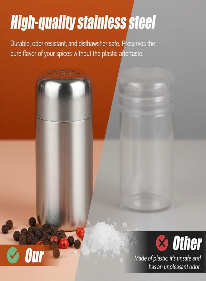 Qulkws 4Pcs Mini Stainless Steel Salt and Pepper Shakers, Portable Spice Containers with Lid Seasoning Dredge Shaker, Moisture Proof, Leak-Proof for Camping, Lunch Box, Kitchen, Picnic (1.9 x 0.98 Inch) - Image 4