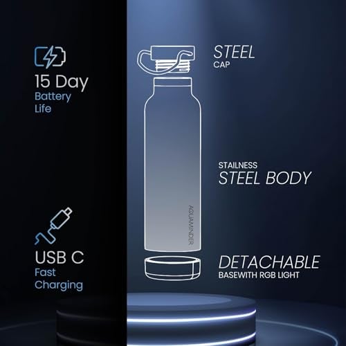 Aquaminder Smart Water Bottle | RGB LED Glow & Timer Hydration Reminder with BT Mobile Phone Connection, Thames with App 600 ML (Biege) - Image 3