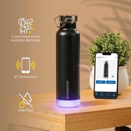 Aquaminder Smart Water Bottle | RGB LED Glow & Timer Hydration Reminder with BT Mobile Phone Connection, Thames with App 600 ML (Biege) - Image 2