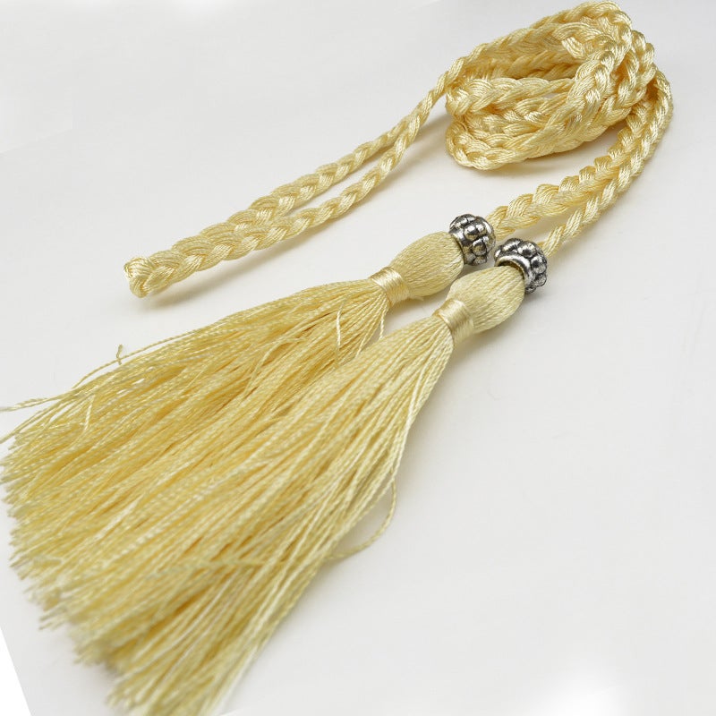 Braided Tassel Belt Ladies Skinny Butterfly Knot Pale yellow 