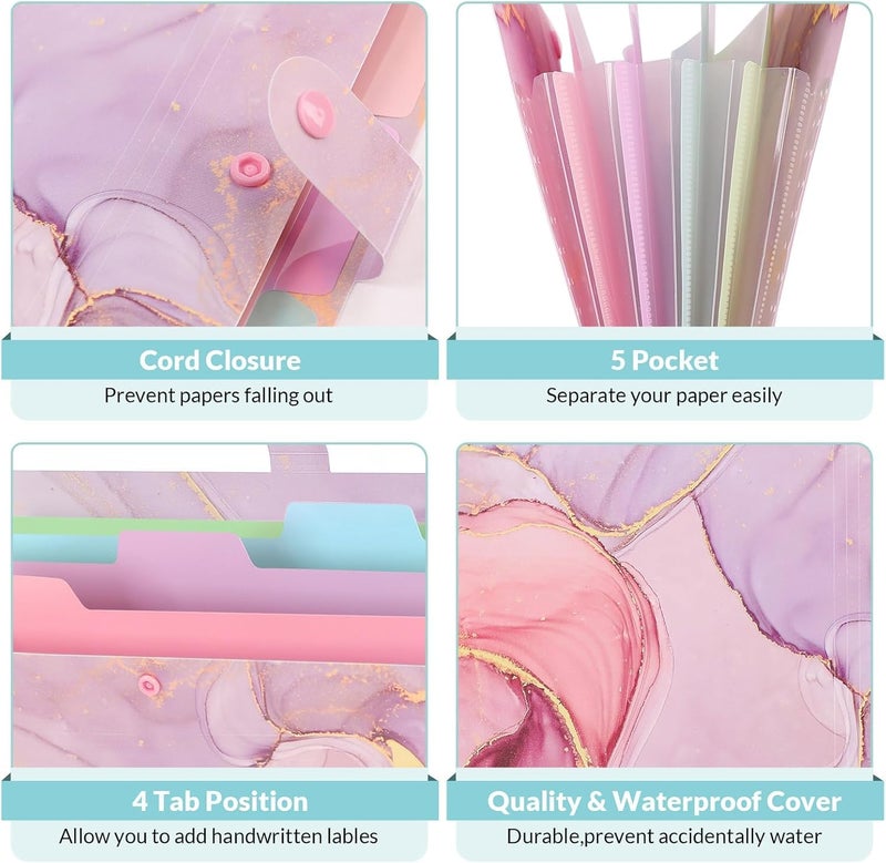 Corslet Expanding File Folder, Aesthetic Folders for School, Accordion File Organizer, Aesthetic Folder with Labels,5 Pockets Important Document Folders (Pink Marble File Folder) - Image 2