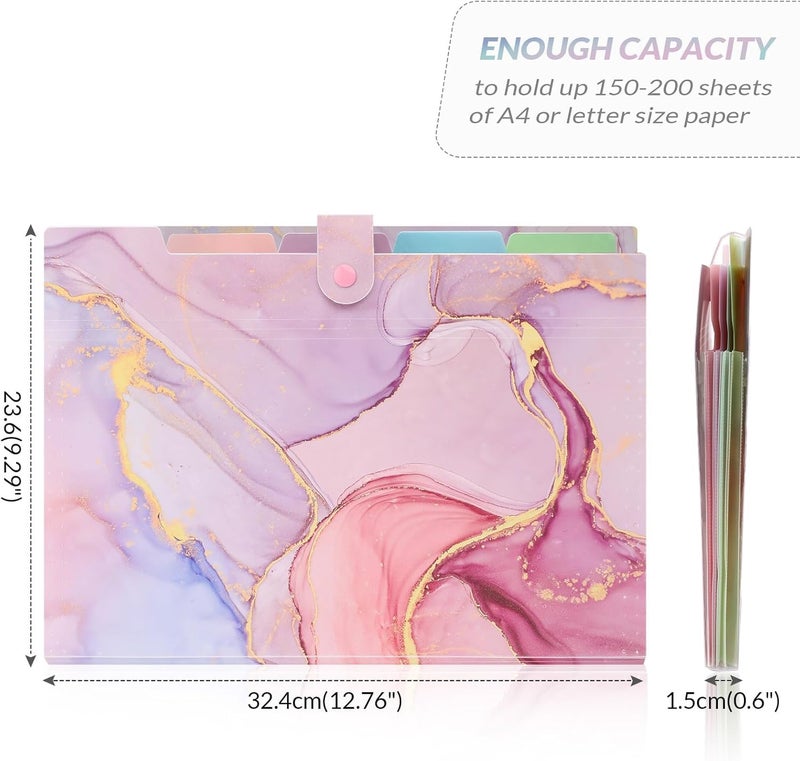 Corslet Expanding File Folder, Aesthetic Folders for School, Accordion File Organizer, Aesthetic Folder with Labels,5 Pockets Important Document Folders (Pink Marble File Folder) - Image 3