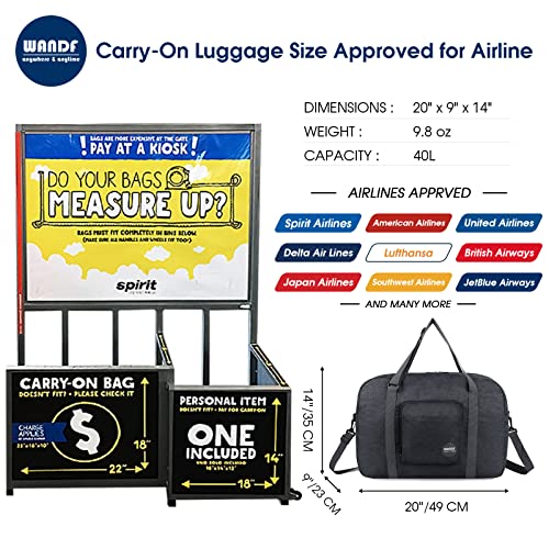 WANDF For Spirit Airlines Personal Item Bag 18x14x8 Foldable Travel Duffel Carry on Weekender Overnight for Women Men - Image 3