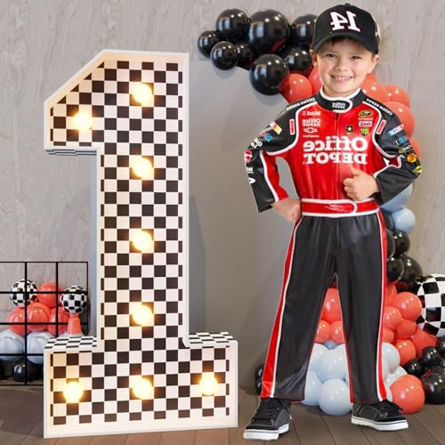 imprsv Marquee Numbers Race Car BirthdayDecorations 3ft Large Fast One Party Decor First 1st 12th Big Light Up Cardboard Number 1 - Image 1