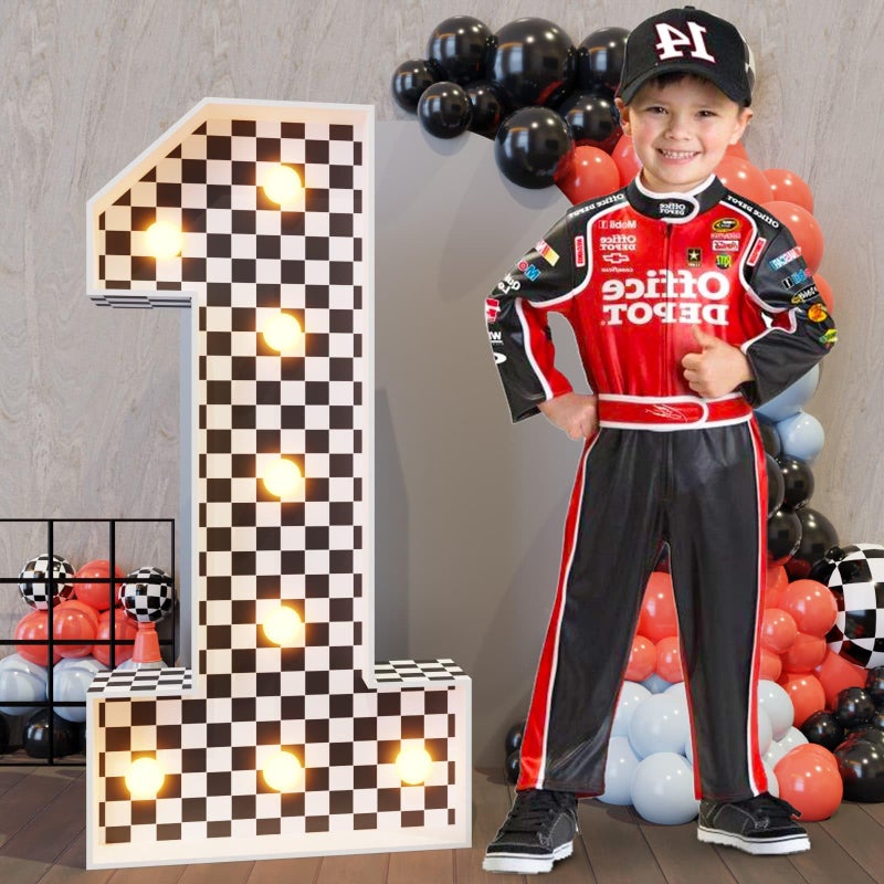 imprsv Marquee Numbers Race Car BirthdayDecorations 3ft Large Fast One Party Decor First 1st 12th Big Light Up Cardboard Number 1 - Image 2