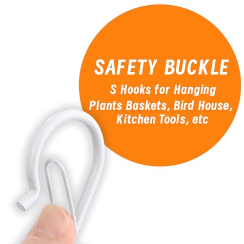 iCafePub 12 PCS S Hooks for Hanging with Safety Buckle, 3.5 inch Heavy Duty Metal S Shaped Hooks Stainless Steel for Hanging Kitchen Utensil, Cups, Pots, Plants, Bags, Hats (White) - Image 2