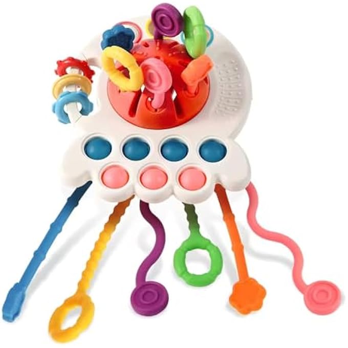 PULL STRING SENSORY ACTIVITY TOY, FINE MOTOR SKILL DEVELOPMENT GEAR, SHAPE MATCHING TRAINING DEVICE, TACTILE EXPLORATION SILICONE TEETHER TOY, EARLY LEARNING BUSY BOARD ALTERNATIVE - Image 1