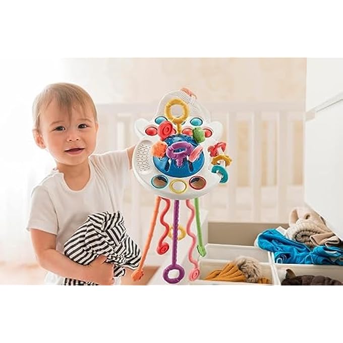 PULL STRING SENSORY ACTIVITY TOY, FINE MOTOR SKILL DEVELOPMENT GEAR, SHAPE MATCHING TRAINING DEVICE, TACTILE EXPLORATION SILICONE TEETHER TOY, EARLY LEARNING BUSY BOARD ALTERNATIVE - Image 4