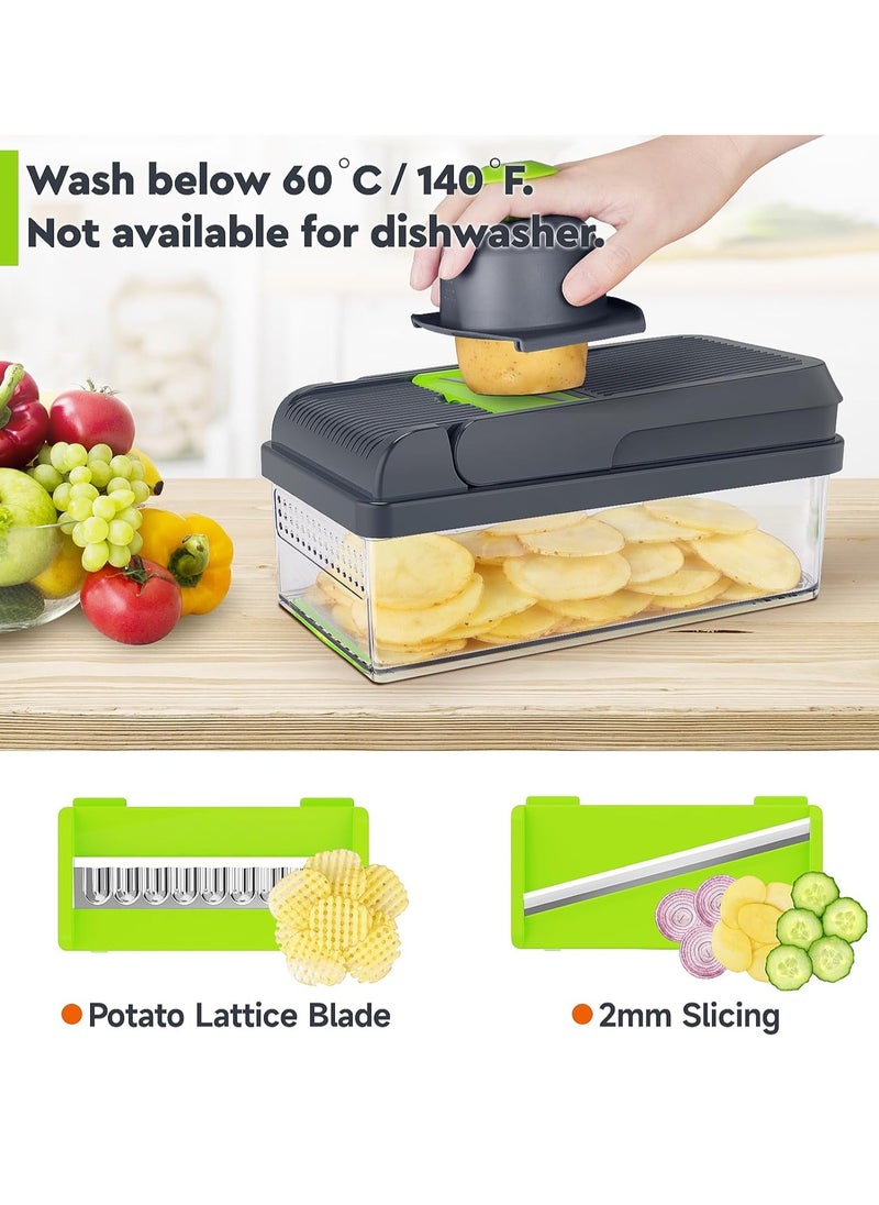 Generic 12-in-1 Vegetable Chopper, 7 Blade Veggie Chopper, Practical Food Chopper with Container, Cheese Grater, Home Essentials & Kitchen Gadgets(Green/Grey)  - Image 3