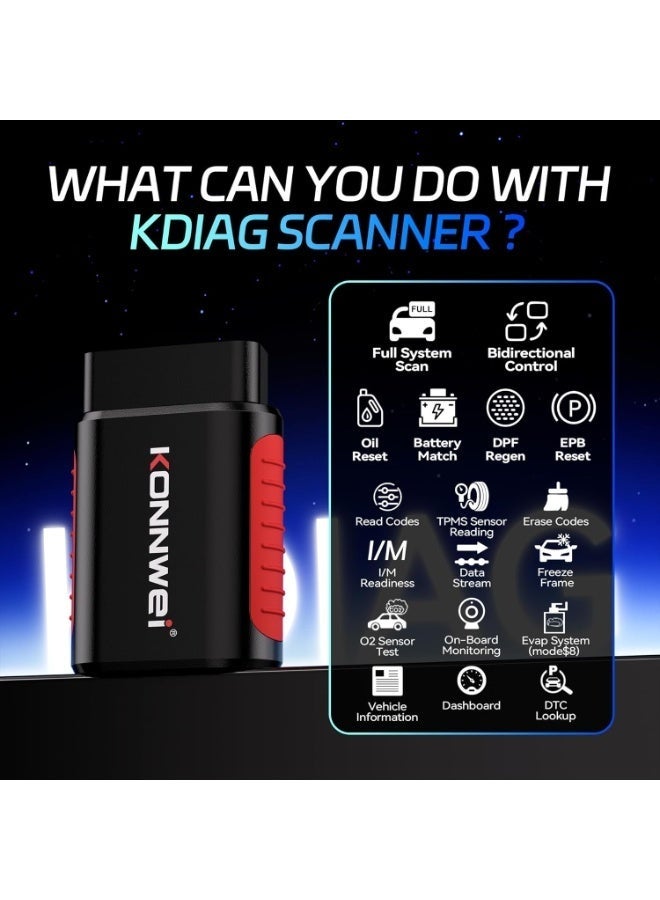 Konnwei KDIAG OBD2 Scanner Bluetooth - Full System Car Diagnostic Tool for Engine, Transmission, ABS, TPMS, AC, Steering, Battery, Others, w/Bi-Directional Control, Oil/EPB/DPF/BMS Reset for 40+ Vehicles, Lifetime iOS Android App, AutoVIN & Case - Image 5