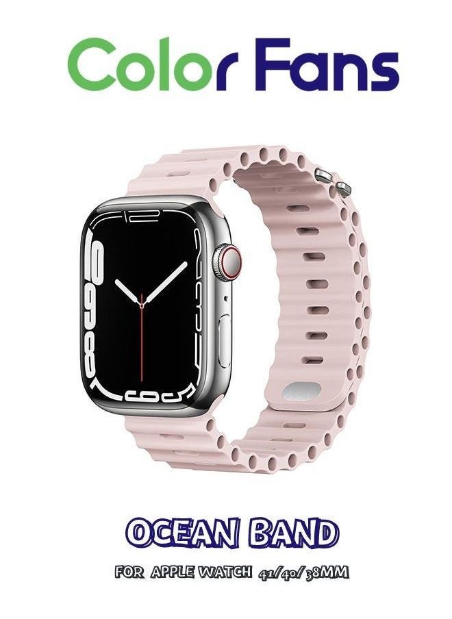 Color Fans - Soft Silicone Ocean Sports Strap Compatible Apple Watch 41mm 40mm 38mm for Men Women, Adjustible Watch Band for Apple Watch SE/Series 9/8/7/6/5/4/3/2/1 - Pink Sand - Image 1