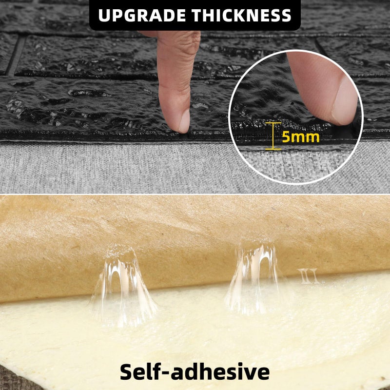 Umedol 40 PCS 3D Wall Panels Peel and Stick Faux Foam 11.8"*11.8" Black Brick Wallpaper for Walls 3D Wall Tiles Faux Brick Paneling Self-Adhesive Wallpaper for DIY Interior Wall Decor - Image 3