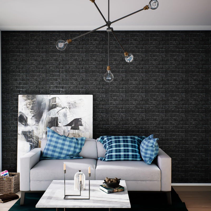 Umedol 40 PCS 3D Wall Panels Peel and Stick Faux Foam 11.8"*11.8" Black Brick Wallpaper for Walls 3D Wall Tiles Faux Brick Paneling Self-Adhesive Wallpaper for DIY Interior Wall Decor - Image 4