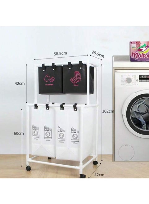 THE PACK | Larg Double Layer Laundry Basket with 4 Grids, Iron Frame Storage Hamper for Clothes Sorting, Large Capacity for Bathroom Bedroom