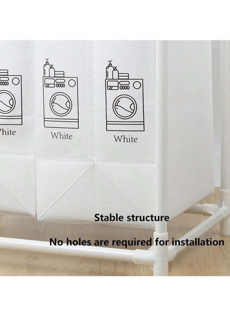 THE PACK | Larg Double Layer Laundry Basket with 4 Grids, Iron Frame Storage Hamper for Clothes Sorting, Large Capacity for Bathroom Bedroom