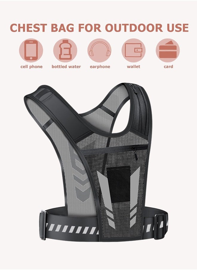 UETEEY Running Vest Phone Holder,Reflective Running Vest, High Visibility Running Gear with Large Pocket,Reflective Hydration Vest Train Free Workout Gear,Adjustable Waistband  - Image 2