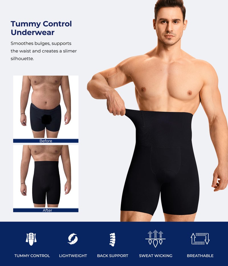 TAILONG Mens Shapewear Tummy Control Underwear Compression Shorts Slimming Body Shaper Leg Boxer Briefs Black - Image 4