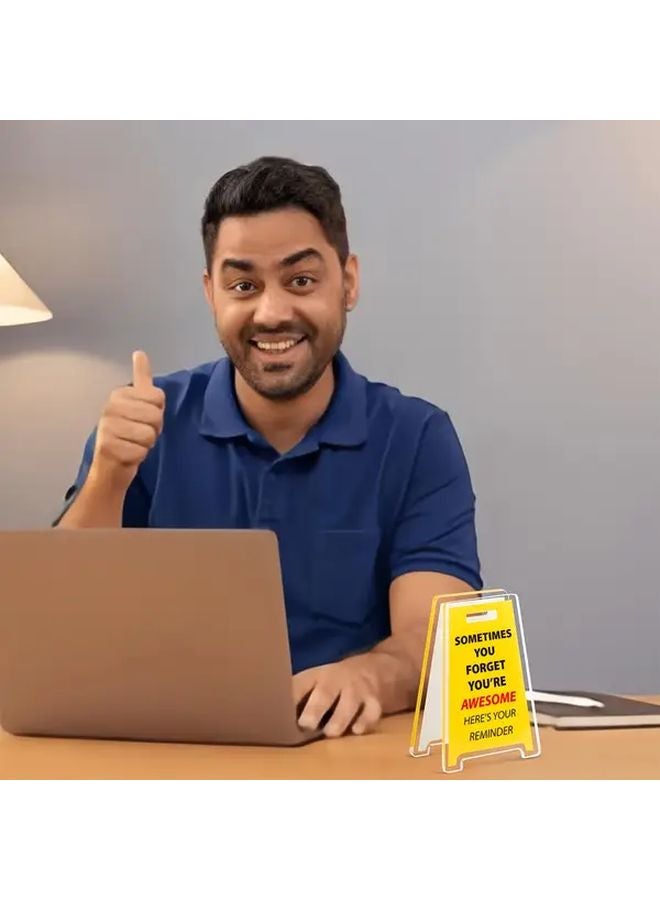 Retro Humorous Acrylic Desk Sign Sometimes You Forget Youre Awesome Yellow Office Decor - Image 4