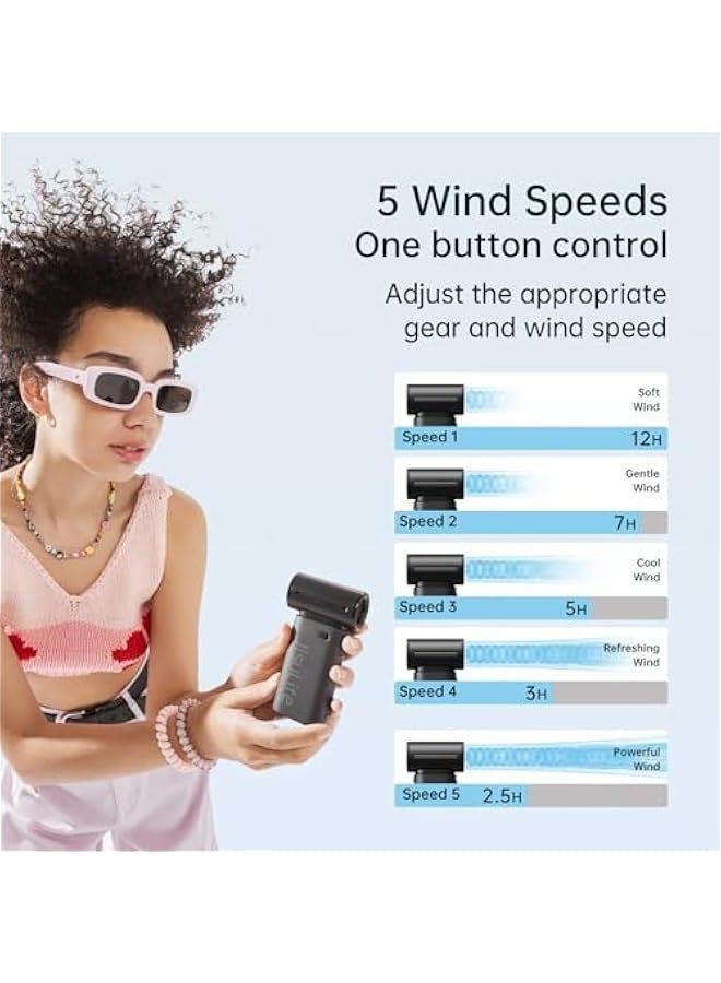 Portable Turbo Fan, Powerful Cooling Handheld Fan, 40000 RPM Hight Speed, 5 Speeds Rechargeable, Lanyard, Mini Pocket Design, Personal Travel Essentials for Men Women, Makeup, Outdoor Black - Image 3