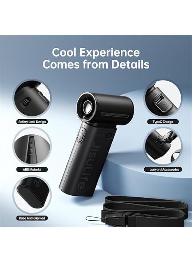 Portable Turbo Fan, Powerful Cooling Handheld Fan, 40000 RPM Hight Speed, 5 Speeds Rechargeable, Lanyard, Mini Pocket Design, Personal Travel Essentials for Men Women, Makeup, Outdoor Black - Image 5