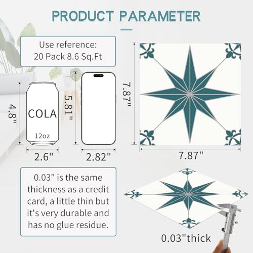 MORCART Peel and Stick Floor Tile SelfAdhesive DIY Vinyl Flooring Removable and Waterproof Tile Sticker for Bathroom Kitchen Wall Bedroom Stairs 20PCS787 x 787Blue Spruce Star - Image 3