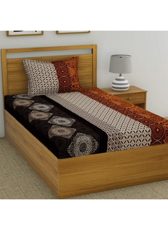 Fashion String 144 TC Microfibre Brown Single Bedsheet with 1 Pillow Cover - Image 1