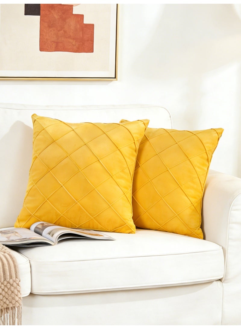 Set of 2 Decorative Throw Pillow Covers 45x45, Diamond Pinch Pleated Velvet Pillowcases Cushion Covers, Solid Diamond Pattern Modern Accent Square Cushion Cover Pillow Case for Couch Sofa - Image 1