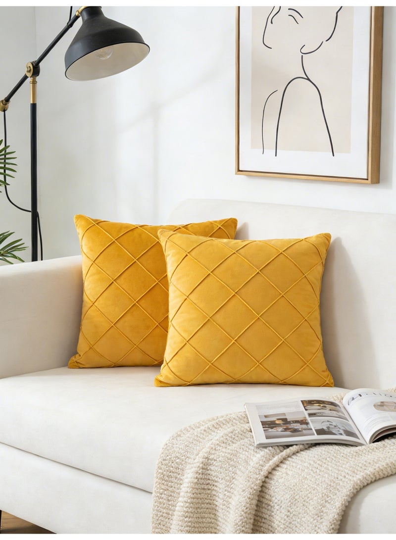 Set of 2 Decorative Throw Pillow Covers 45x45, Diamond Pinch Pleated Velvet Pillowcases Cushion Covers, Solid Diamond Pattern Modern Accent Square Cushion Cover Pillow Case for Couch Sofa - Image 3