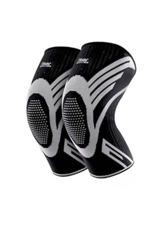 Frido Active Knee Cap Support for Men & Women | Pain Relief Knee Brace | Anti-Sweat & Comfortable | Compression Knee Supporter for Joint Support, Sports, Gym & Injury Recovery (1 Pair) Black