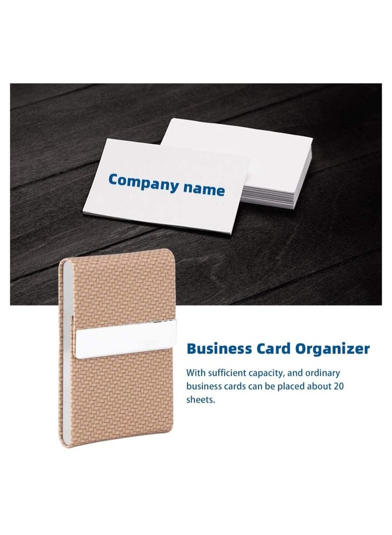 SYOSI Business Card Holder, Metal Business Name Card Case Luxury PU Leather Stainless Steel Multi Card Pocket, Name Card Wallet With Magnetic Closure For Women, Men (1 PCS, Bapricot)  - Image 3